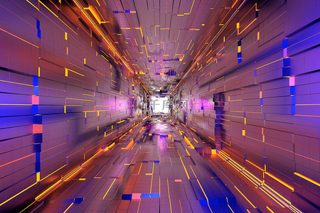 摘要三、阐明未来室内设计的科幻小说概念。海威隧道科幻小说内部无限走廊透视.