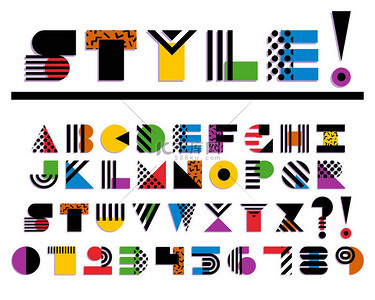 端午节字体背景图片_孤立的几何彩色字体。90 年代 80 年代风格