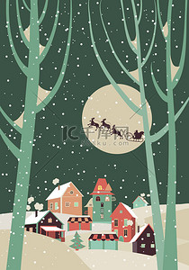驯鹿背景图片_圣诞老人的驯鹿雪橇在城市上空飞行