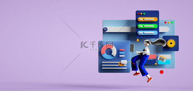 商务数据c4d背景图片_商务办公紫色C4D立体背景banner