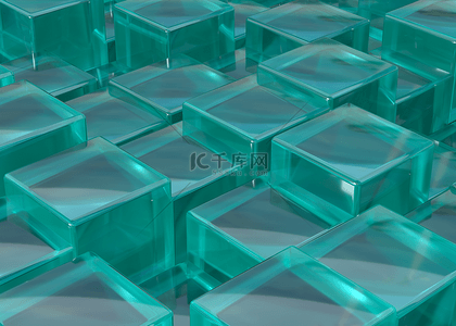 水晶图形背景图片_三维几何水晶蓝色方块抽象背景