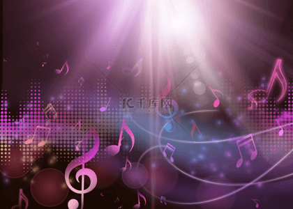 音乐元素背景图片_紫色灯光效果发光的音符