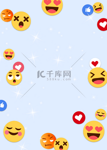 爱心点背景图片_emoji表情爱心点赞蓝色社媒背景