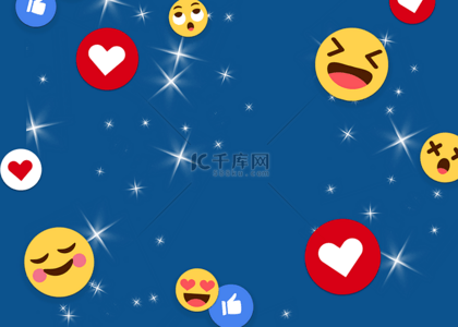 emoji表情背景图片_emoji表情深蓝色爱心点赞社媒背景