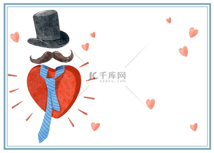 卡通艺术字背景图片_台湾父亲节红色爱心卡通帽子胡子装饰