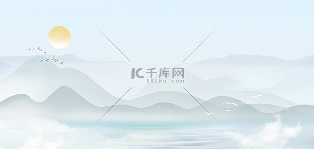 中国风水墨山水古风意境山水风景海报背景