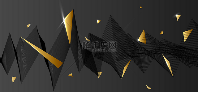 抽象简单商务暗色折线线条金属三角几何黑金背景