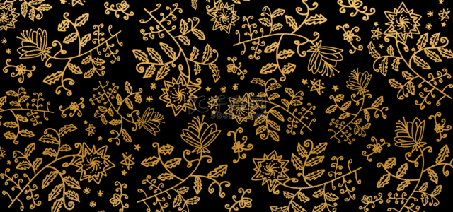 花卉花纹涂鸦线条金色图案背景