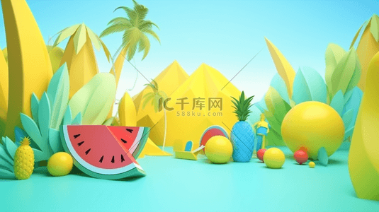 水果背景图片_3D夏天夏季水果景色背景