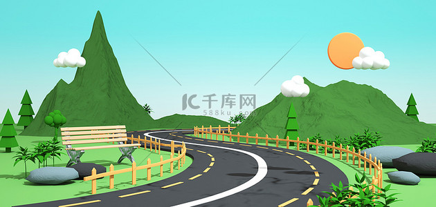 公路背景图片_春季户外公路c4d