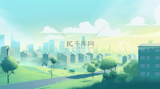 农村破旧房子背景图片_创意彩色卡通城市农村场景图