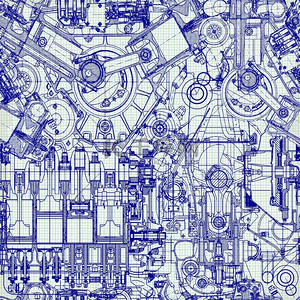 机械背景图片_在旧的方格纸上绘图引擎.