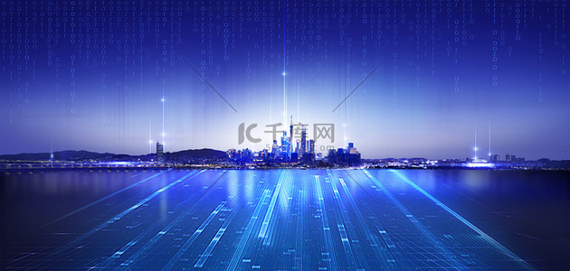 城市科技背景图片_未来城市科技数据蓝色商务背景