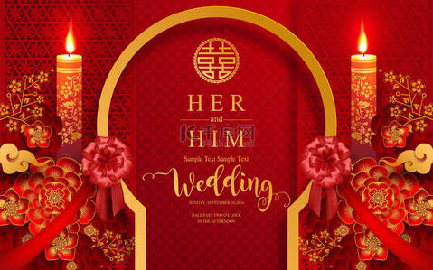 中国风禅意背景图片_中国东方婚礼邀请卡模板与美丽的图案在纸色背景.