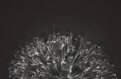 矢量抽象3D晶体。俯瞰城市的屋顶，一大堆混乱的玻璃吊坠.