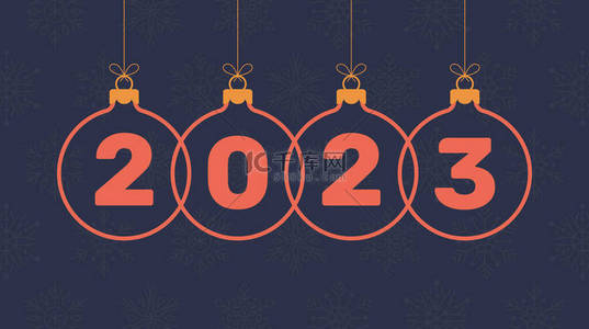 2023新年贺卡。复古波希米亚贺卡矢量插画与挂2023圣诞节铝箔平面卡通风格。带有圣诞球的销售或折扣横幅