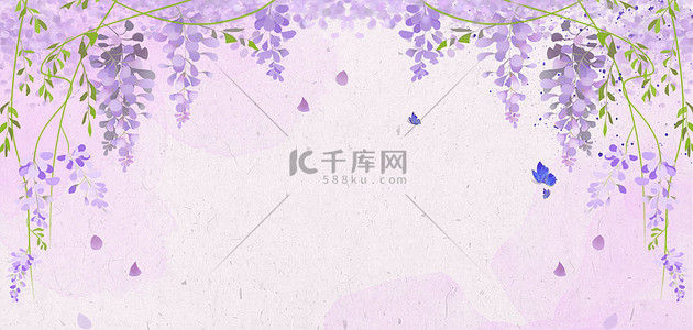 清新花卉植物背景图片_紫藤花花卉植物紫色清新