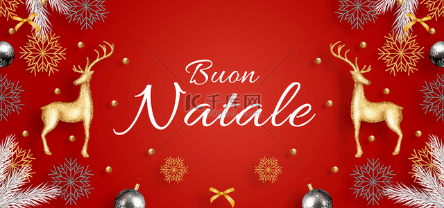 节日快乐快乐背景图片_意大利圣诞节快乐金色树叶麋鹿红色背景