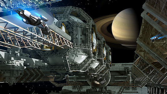 游戏战争背景图片_靠近土星的空间站 