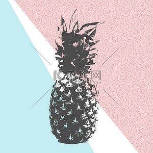 夏天背景图片_复古夏天菠萝与 80 年代设计的形状