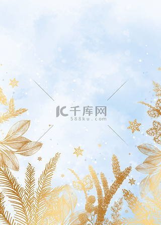 雪背景图片_植物金色树叶花纹水彩背景