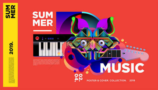 杂志封面背景图片_夏季五颜六色的艺术和音乐节横幅和活动封面模板, 杂志和网络横幅. 