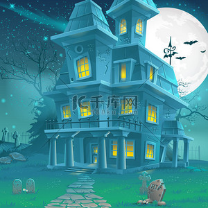 首页背景图片_神秘的鬼屋月夜的插图