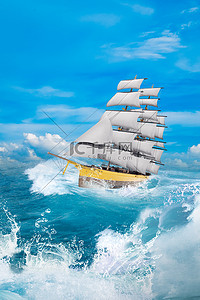 企业帆船企业文化背景图片_扬帆帆船海浪蓝色简约企业文化