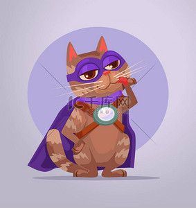 平面动物背景图片_猫的超级英雄性格。矢量平面卡通插画