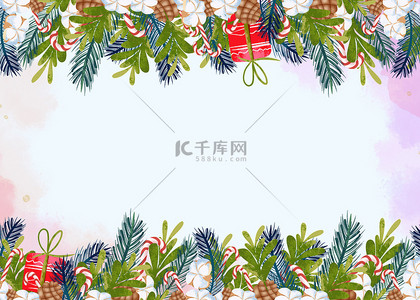 冬天水彩背景图片_圣诞节水彩礼物边框背景