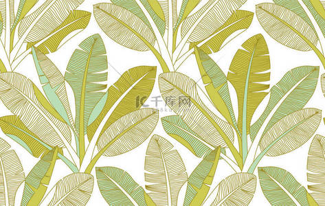 丛林异国情调的棕榈叶无缝模式。香蕉叶向量背景。热带香蕉森林壁纸.