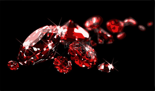 红色珠宝背景图片_黑色表面 (向量上的红宝石)