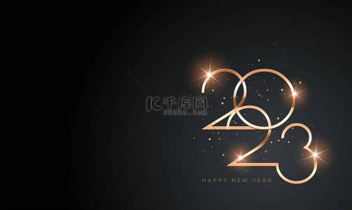 矢量的vip背景图片_2023新年快乐优雅的设计。黑色背景上金色2023标识的矢量图解。 2023年完美排版。保存奢侈设计的日期和新年请柬