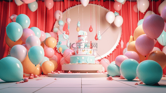 搭蛋糕点logo背景图片_3D立体生日蛋糕舞台