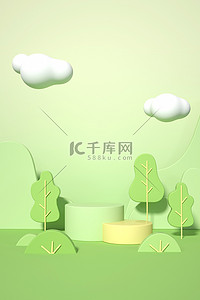 春季c4d背景图片_春季c4d展台绿色小清新海报背景