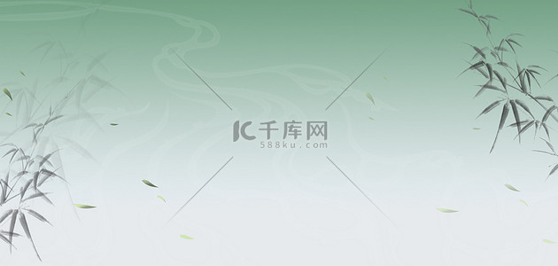 中国风水墨竹叶绿色清新banner