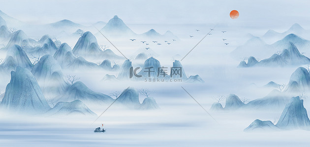 墨色背景图片_中国风水墨山水蓝色中国风大气背景