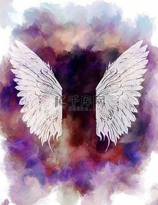 天使翅膀背景图片_带翅膀的水彩背景.