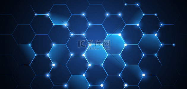 深蓝色科技背景图片_蜂巢几何深蓝色科技商务扁平