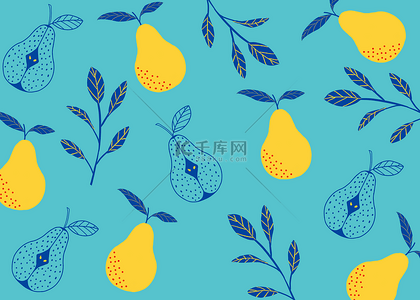 食品手绘背景图片_梨水果抽象蓝色背景