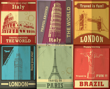 意大利海报背景图片_老式的旅行设置海报设计