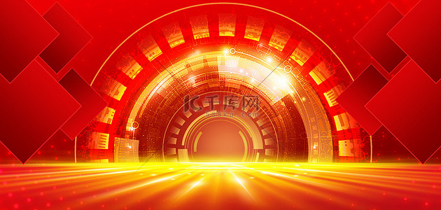 红色年会科技背景图片_红色商务科技元素红色商务科技海报背景