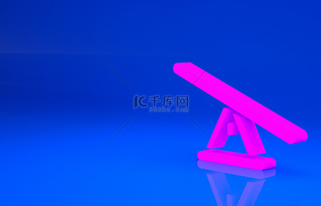 粉色Seesaw图标隔离在蓝色背景。泰特平等董事会。游乐场的标志。最低纲领的概念。3D例证。3D渲染
