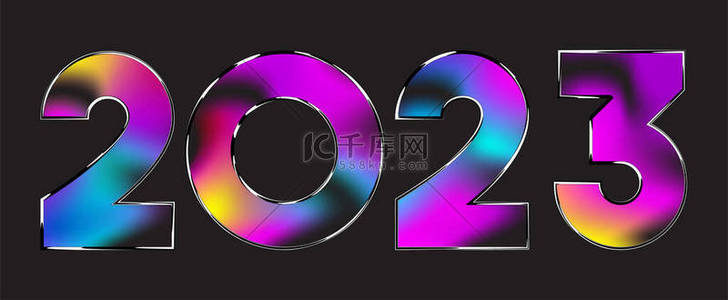 字体背景图片_摘要梯度半色调2023数字设计.2023新年快乐贺卡。圣诞节庆祝活动字体：最小流行招贴画、横幅或标志文字设计.