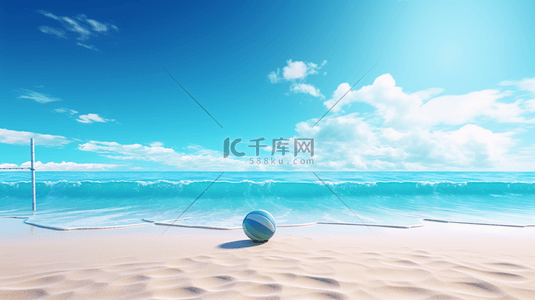 度假沙滩背景图片_彩色小清新沙滩排球运动