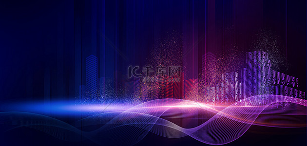 建筑背景图片_商务科技城市建筑蓝紫色色块背景