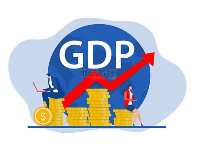 GDP 或国内生产总值率与增长箭头图和全球商业经济概念矢量图