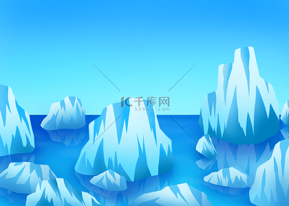 水生态背景图片_冰山冰川北极南极卡通蓝色背景