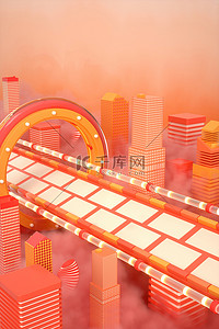 banner促销背景图片_C4D城市大促暖色卡通海报