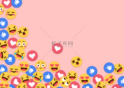 蓝色爱心图标背景图片_emoji表情渐变粉色点赞社媒背景